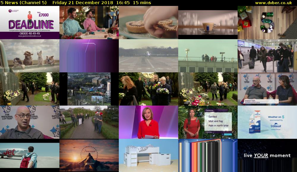 5 News (Channel 5) Friday 21 December 2018 16:45 - 17:00