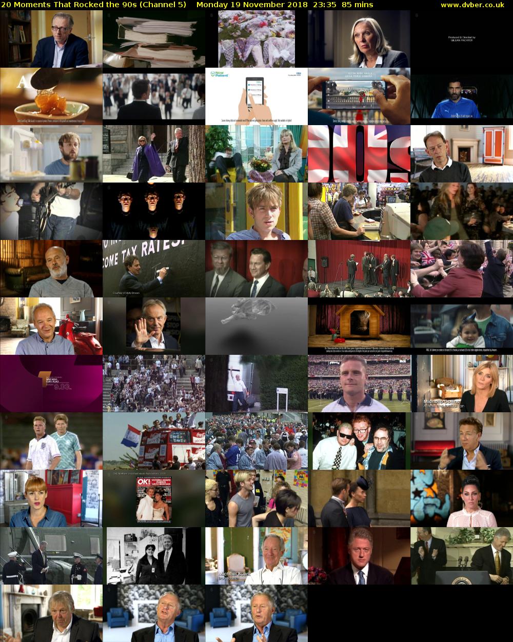 20 Moments That Rocked the 90s (Channel 5) Monday 19 November 2018 23:35 - 01:00