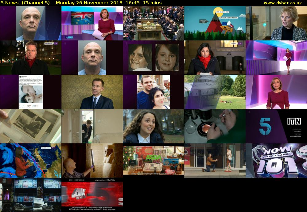 5 News  (Channel 5) Monday 26 November 2018 16:45 - 17:00