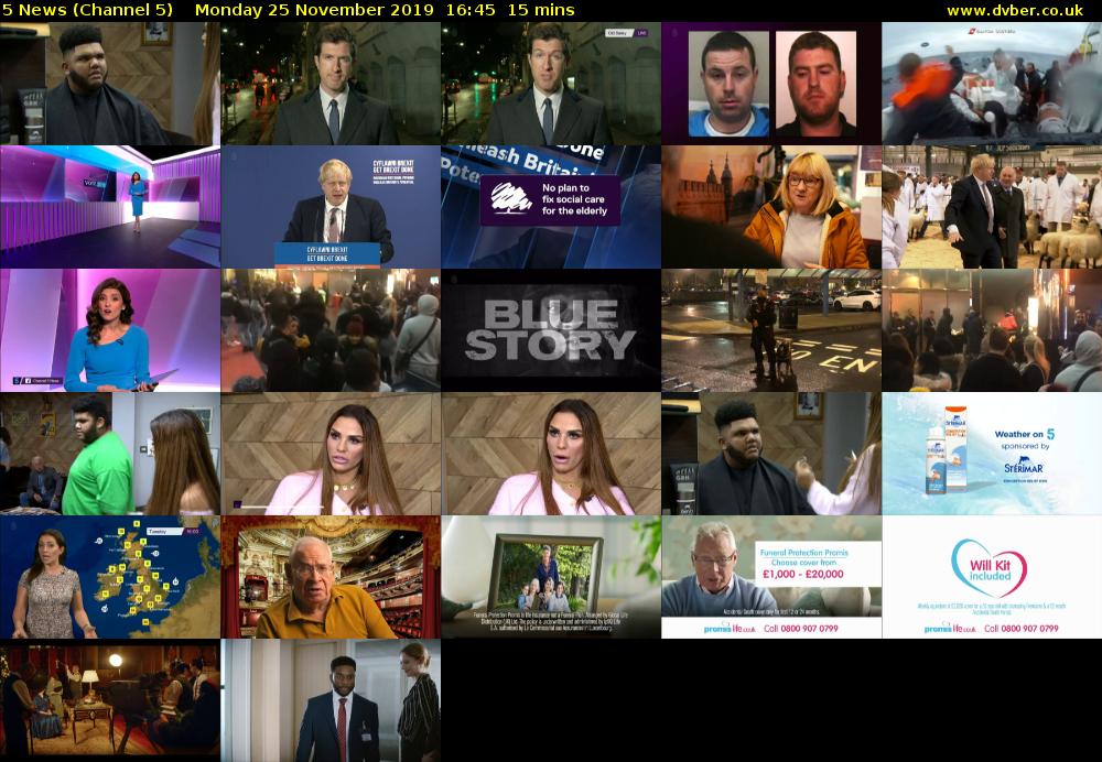 5 News (Channel 5) Monday 25 November 2019 16:45 - 17:00