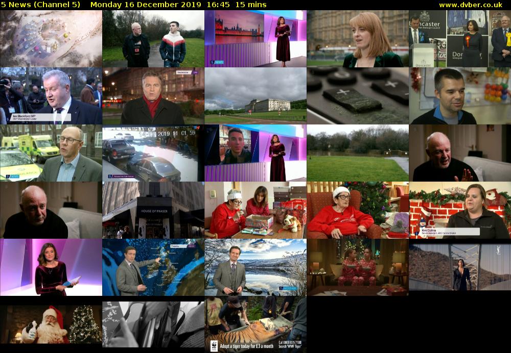 5 News (Channel 5) Monday 16 December 2019 16:45 - 17:00