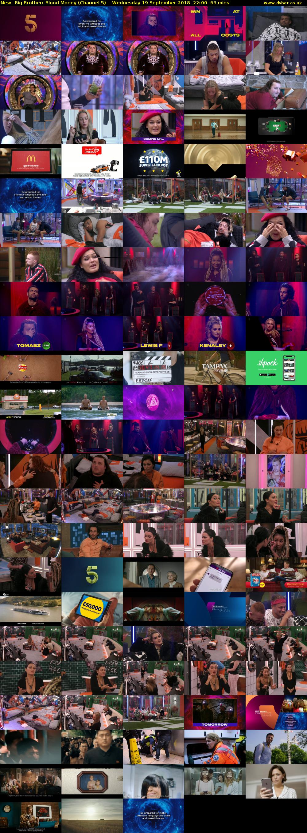 Big Brother: Blood Money (Channel 5) Wednesday 19 September 2018 22:00 - 23:05