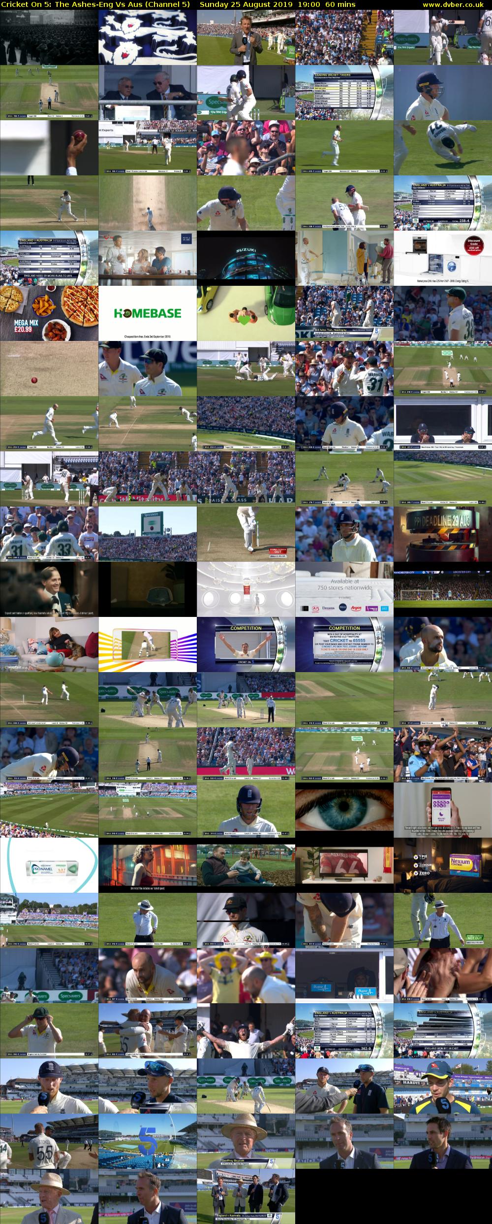 Cricket On 5: The Ashes-Eng Vs Aus (Channel 5) Sunday 25 August 2019 19:00 - 20:00