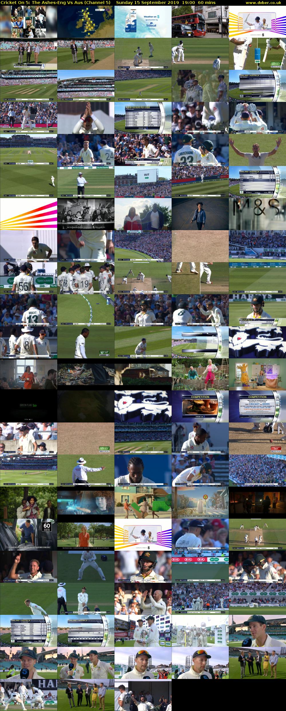 Cricket On 5: The Ashes-Eng Vs Aus (Channel 5) Sunday 15 September 2019 19:00 - 20:00