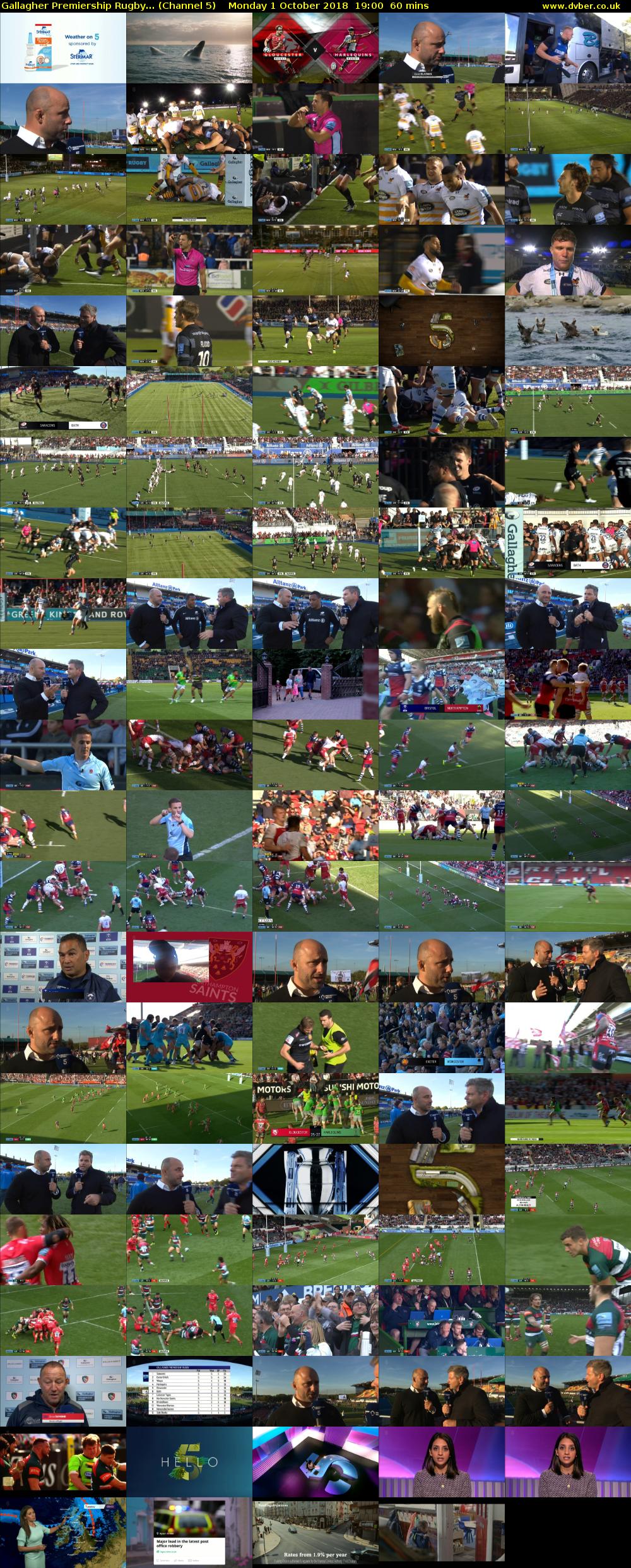 Gallagher Premiership Rugby... (Channel 5) Monday 1 October 2018 19:00 - 20:00