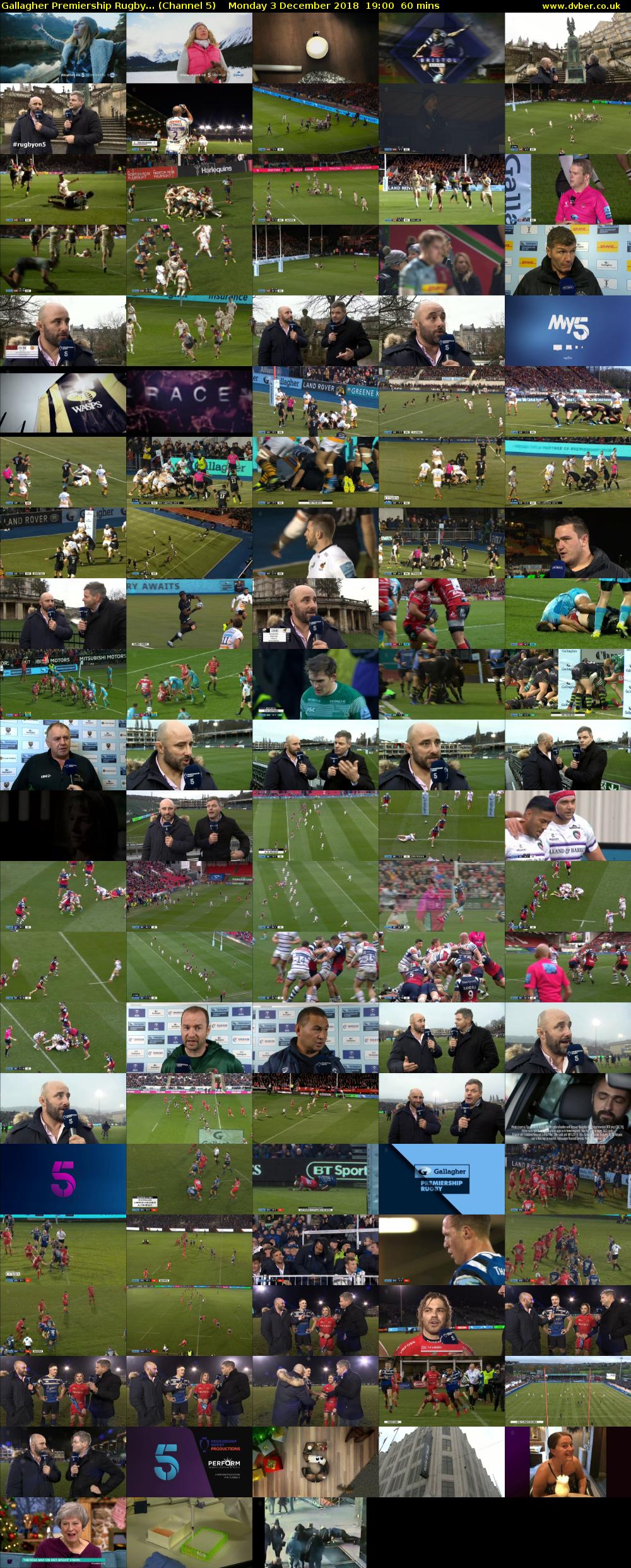 Gallagher Premiership Rugby... (Channel 5) Monday 3 December 2018 19:00 - 20:00