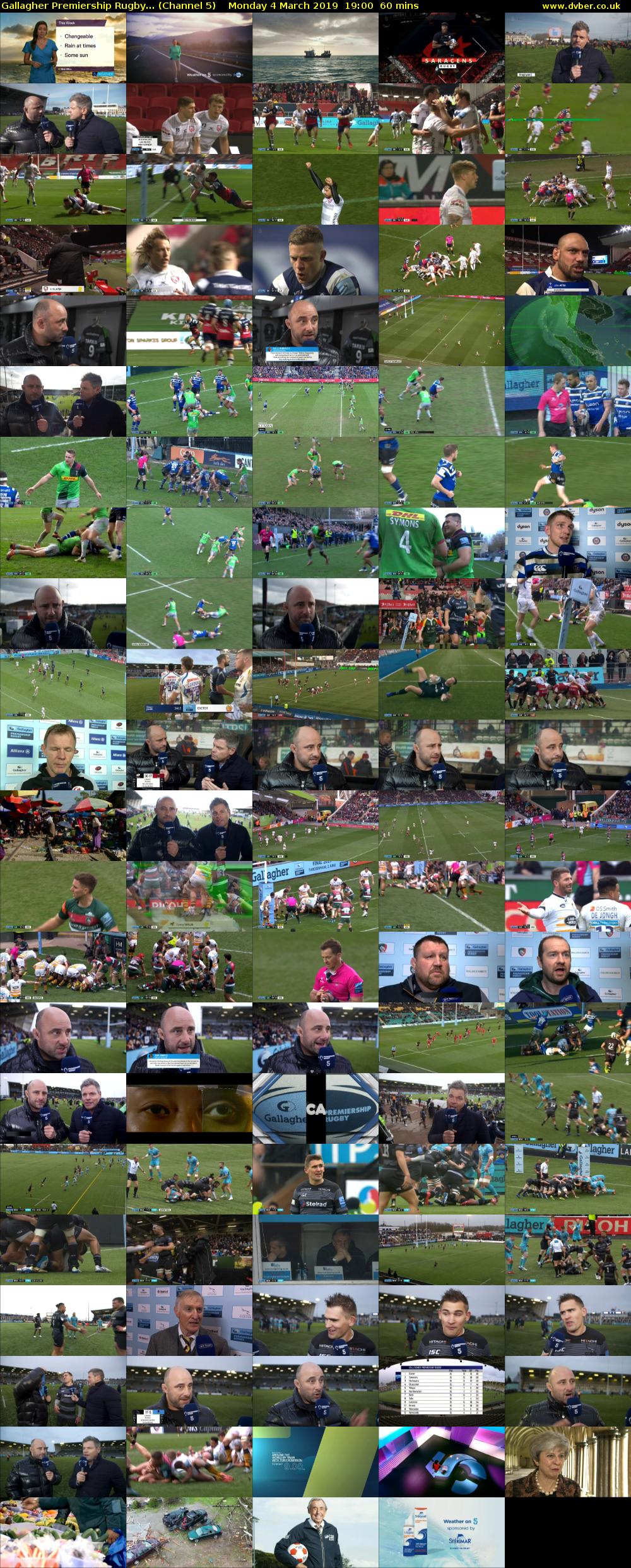 Gallagher Premiership Rugby... (Channel 5) Monday 4 March 2019 19:00 - 20:00