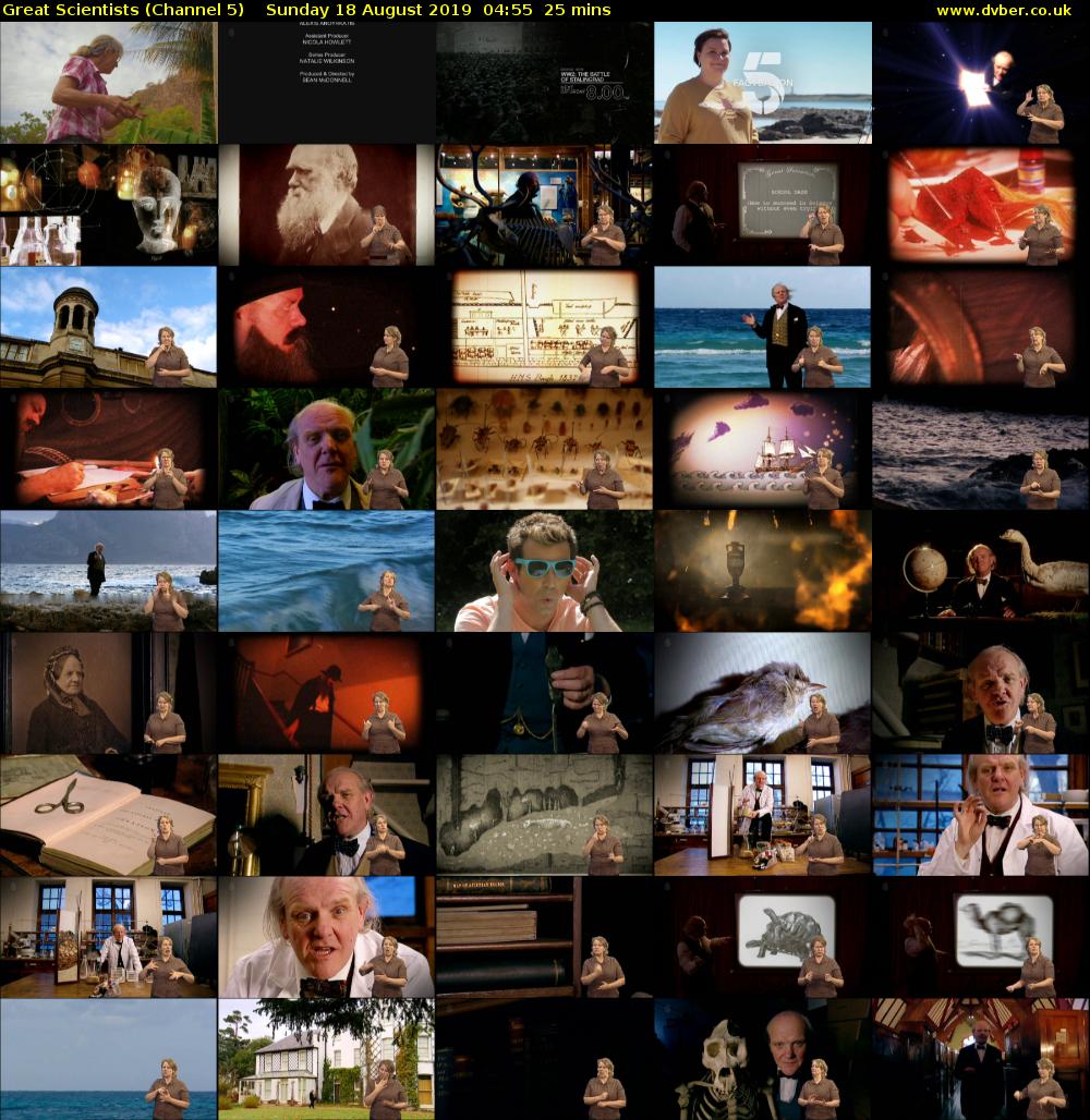 Great Scientists (Channel 5) Sunday 18 August 2019 04:55 - 05:20