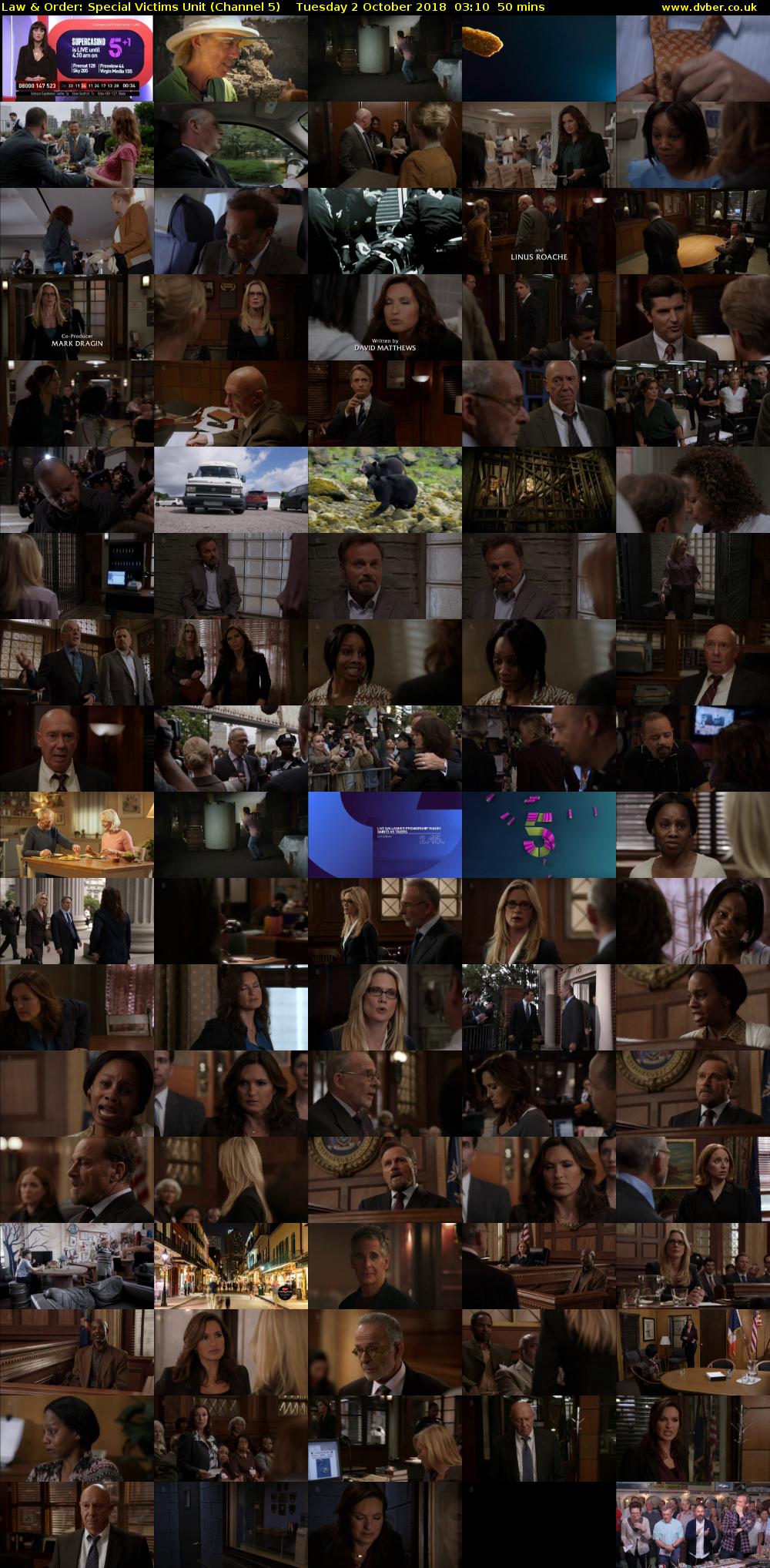 Law & Order: Special Victims Unit (Channel 5) Tuesday 2 October 2018 03:10 - 04:00
