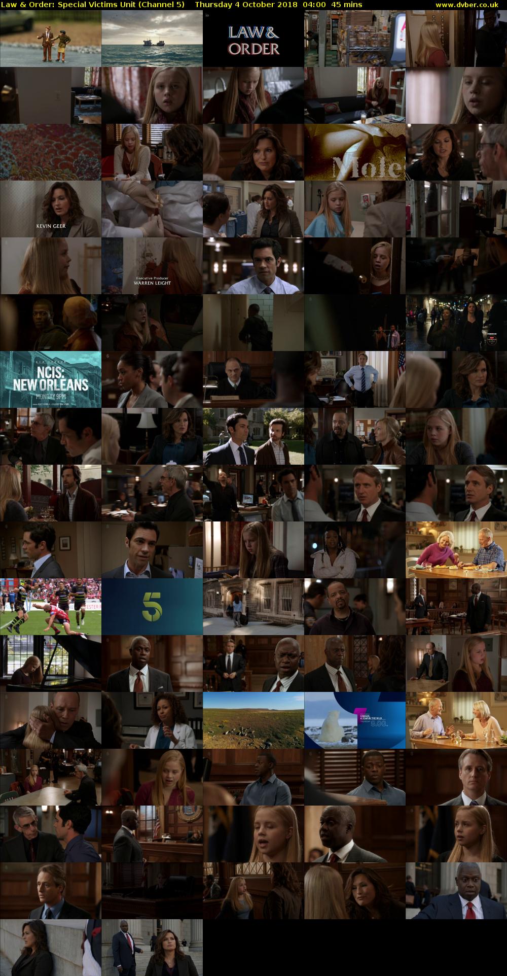 Law & Order: Special Victims Unit (Channel 5) Thursday 4 October 2018 04:00 - 04:45
