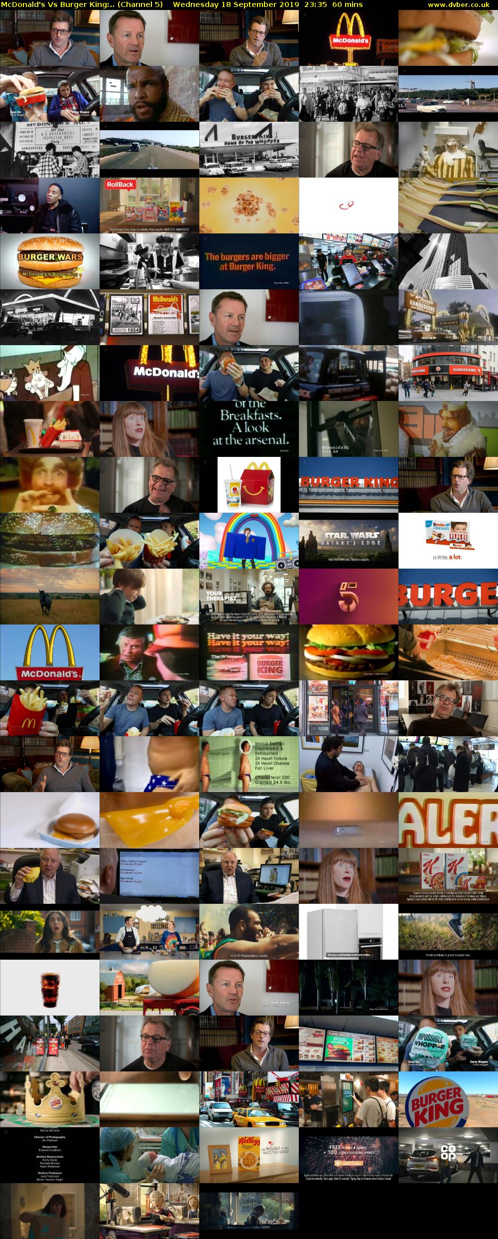 McDonald's Vs Burger King:.. (Channel 5) Wednesday 18 September 2019 23:35 - 00:35