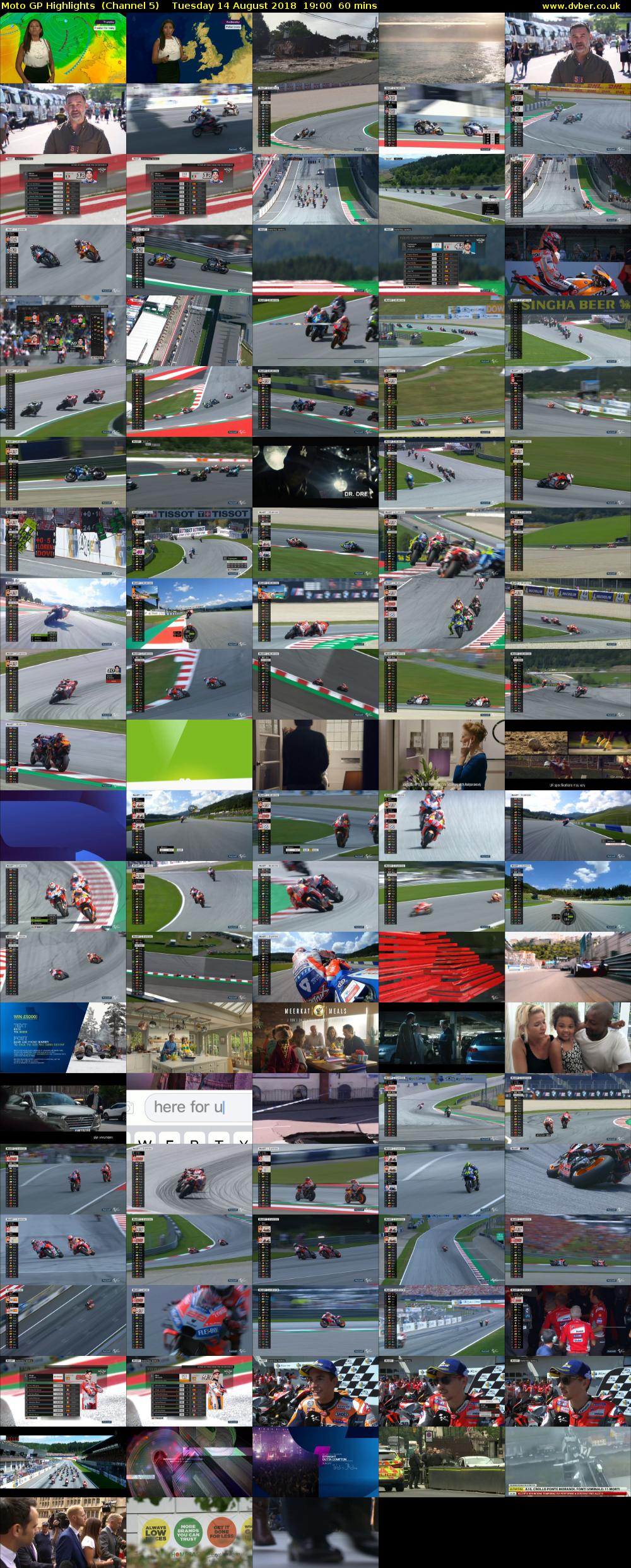 Moto GP Highlights  (Channel 5) Tuesday 14 August 2018 19:00 - 20:00