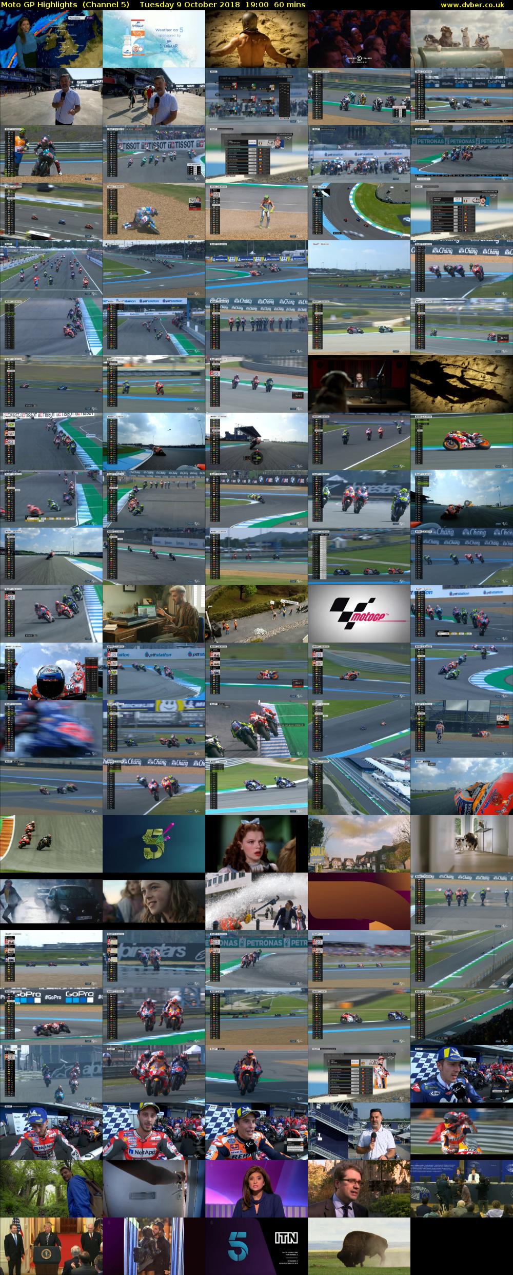Moto GP Highlights  (Channel 5) Tuesday 9 October 2018 19:00 - 20:00