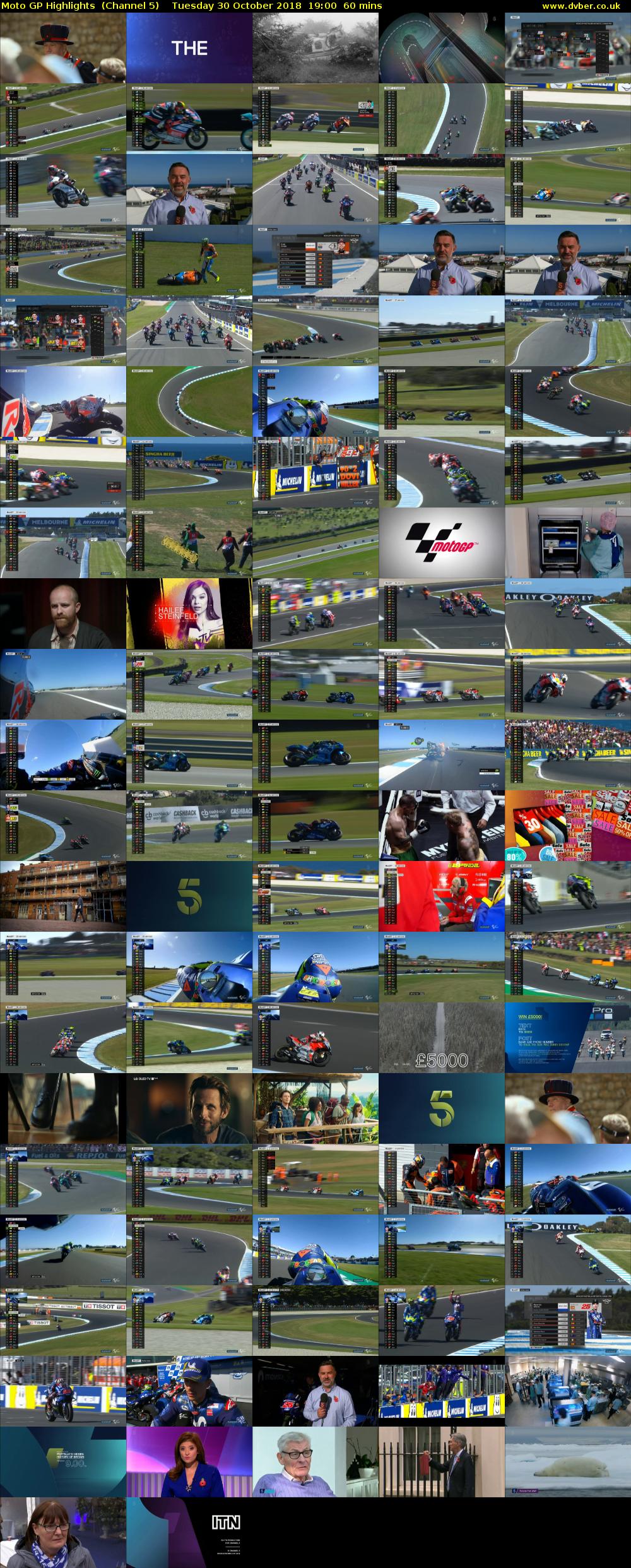 Moto GP Highlights  (Channel 5) Tuesday 30 October 2018 19:00 - 20:00