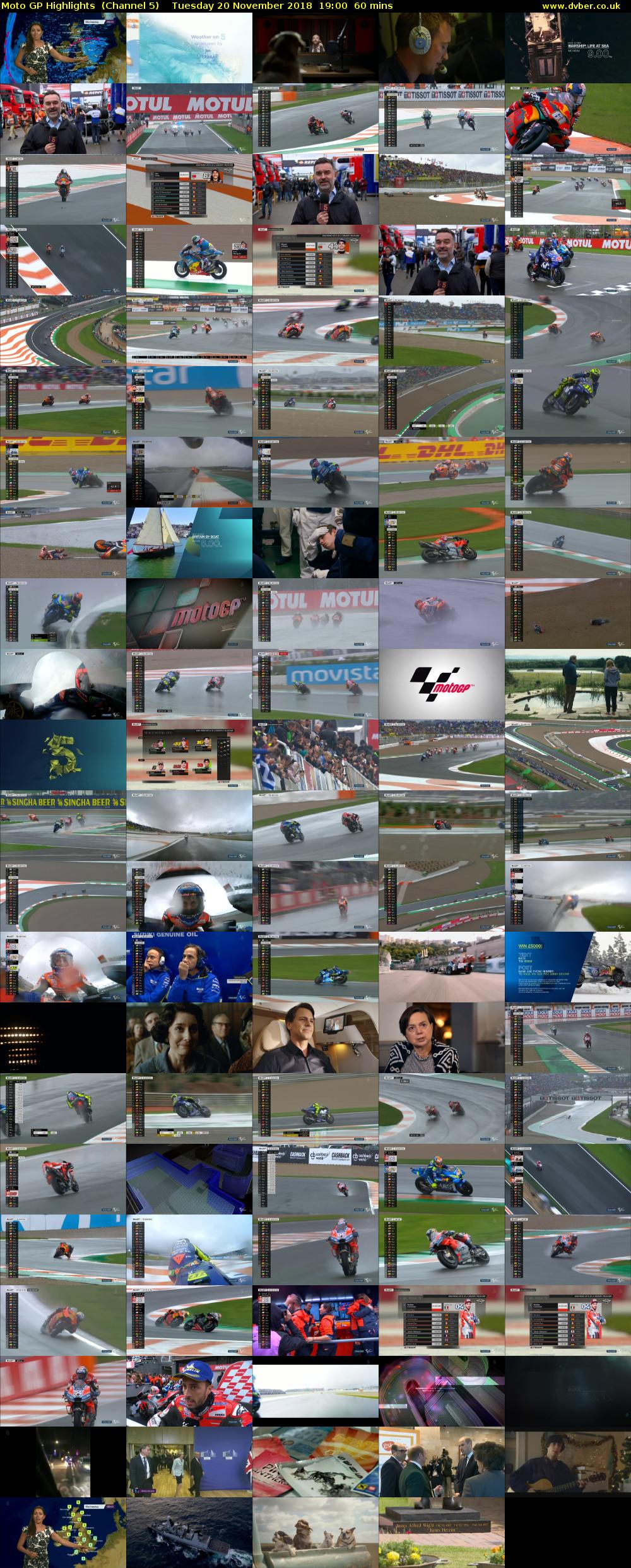 Moto GP Highlights  (Channel 5) Tuesday 20 November 2018 19:00 - 20:00