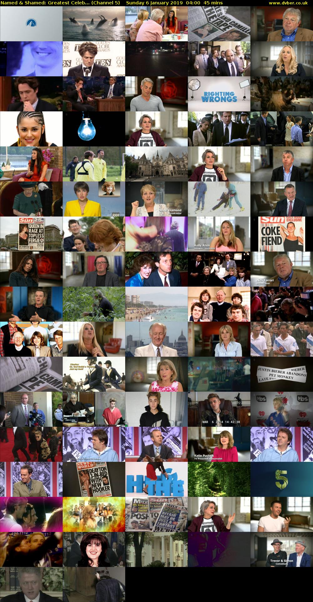 Named & Shamed: Greatest Celeb... (Channel 5) Sunday 6 January 2019 04:00 - 04:45