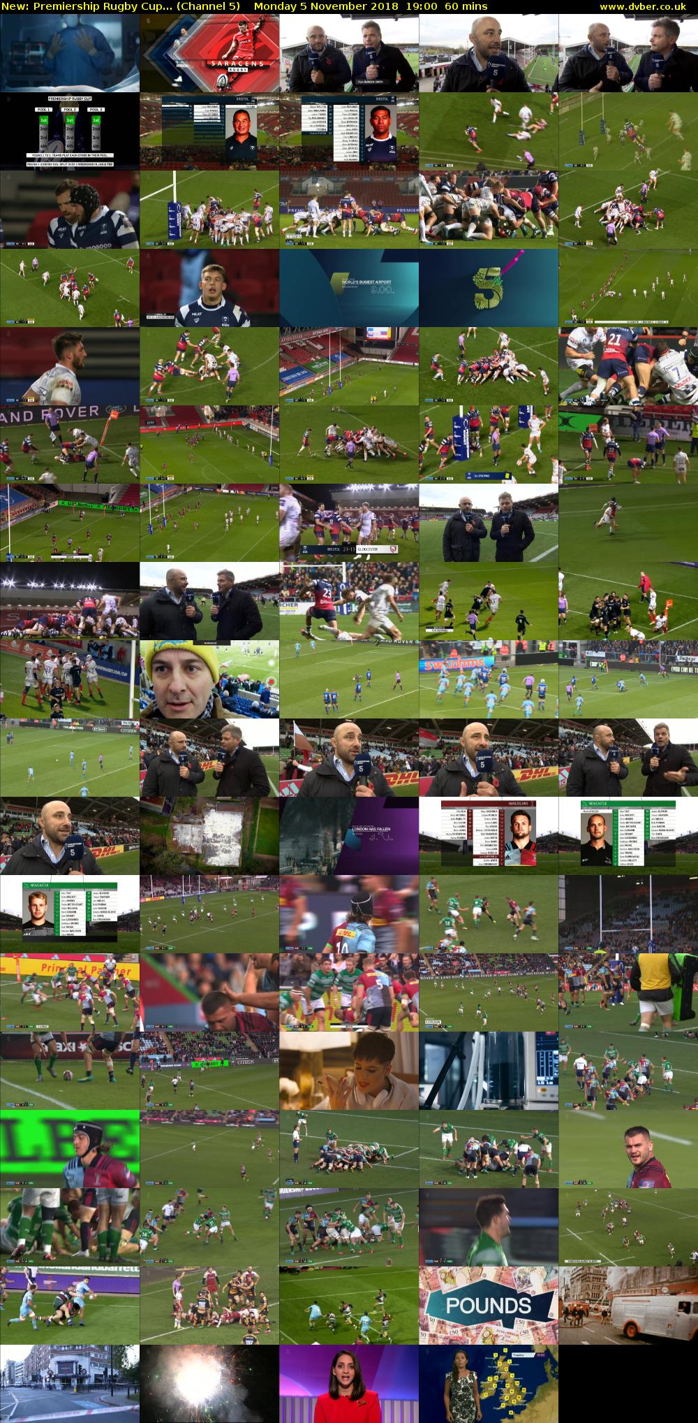 Premiership Rugby Cup... (Channel 5) Monday 5 November 2018 19:00 - 20:00