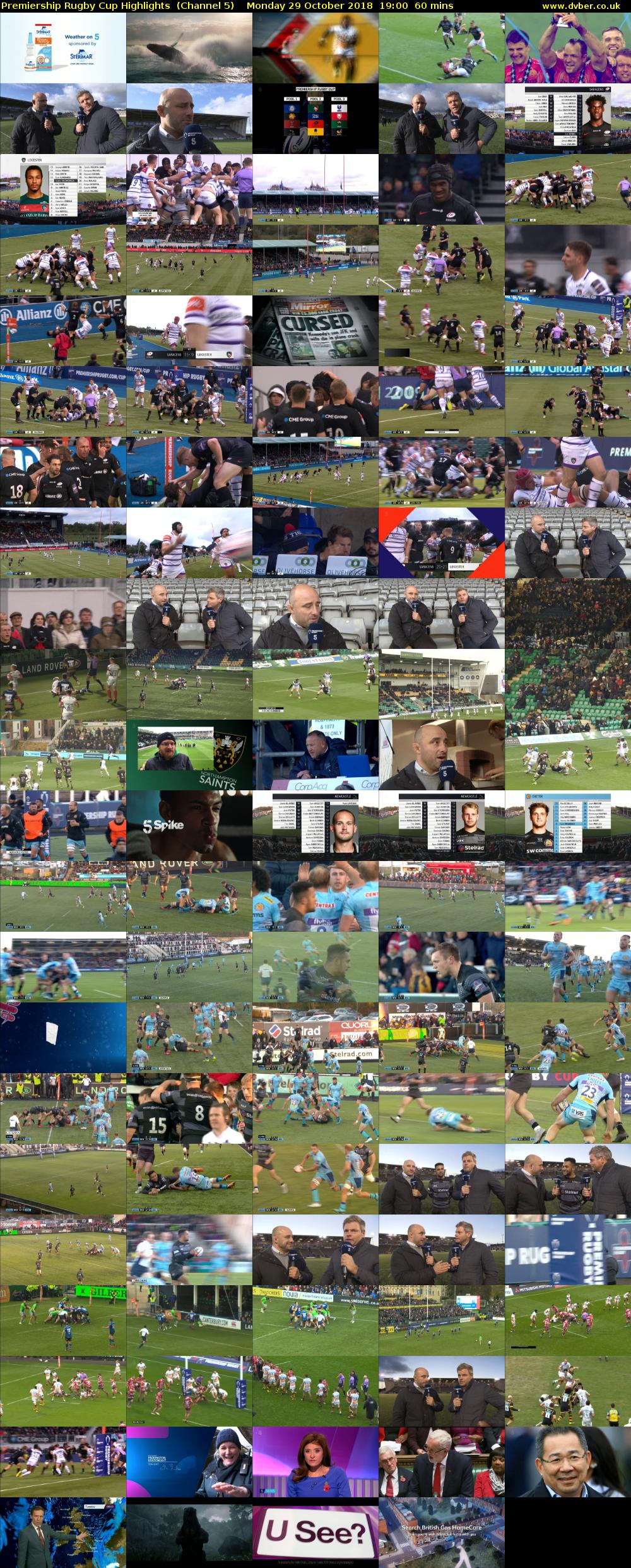 Premiership Rugby Cup Highlights  (Channel 5) Monday 29 October 2018 19:00 - 20:00