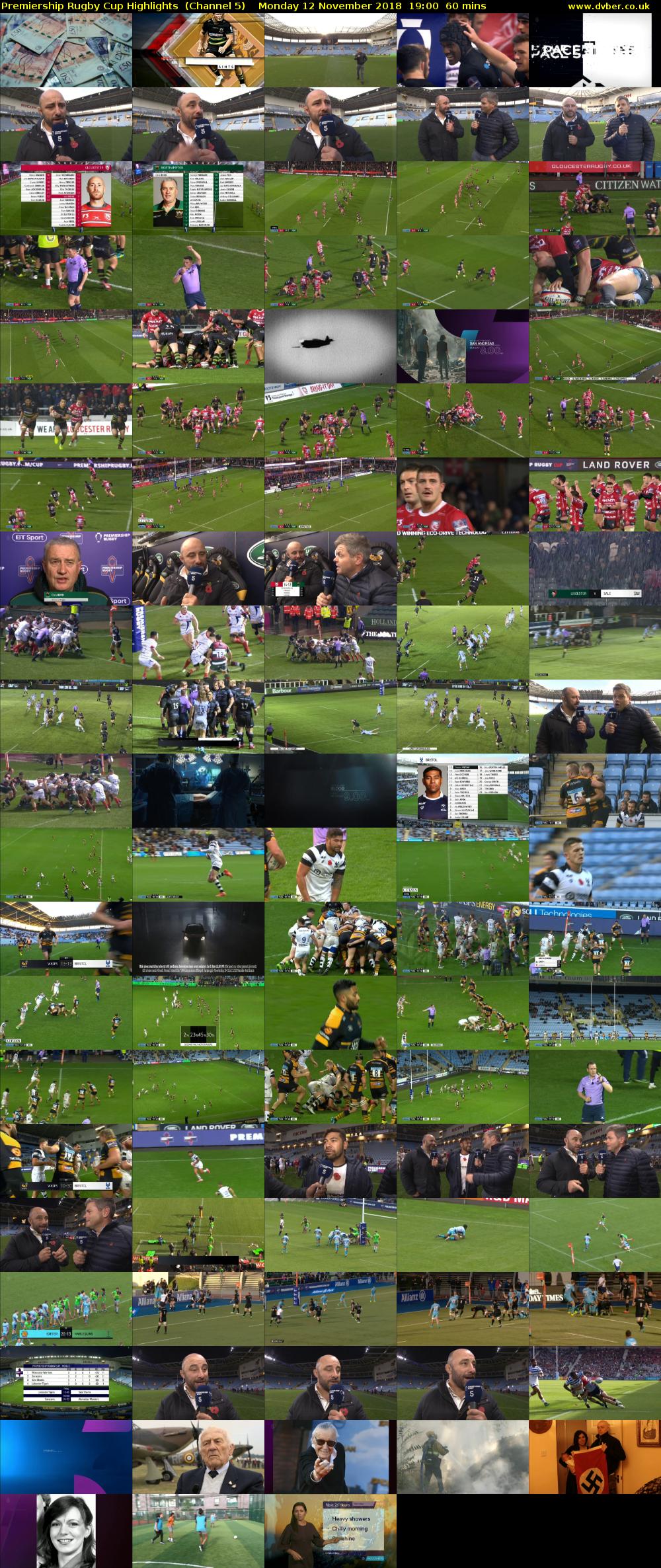 Premiership Rugby Cup Highlights  (Channel 5) Monday 12 November 2018 19:00 - 20:00