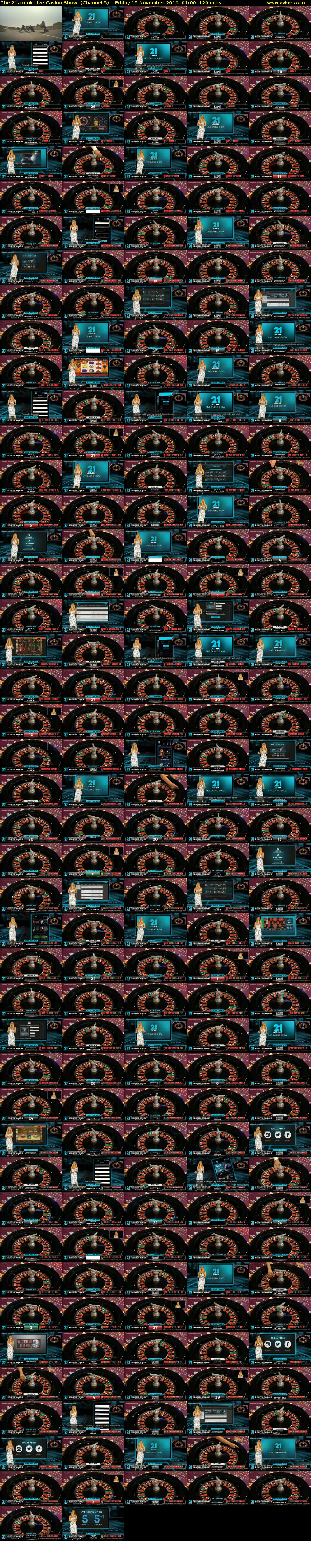 The 21.co.uk Live Casino Show  (Channel 5) Friday 15 November 2019 01:00 - 03:00