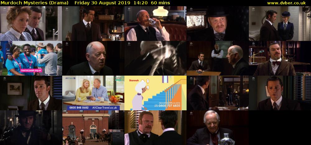 Murdoch Mysteries (Drama) Friday 30 August 2019 14:20 - 15:20
