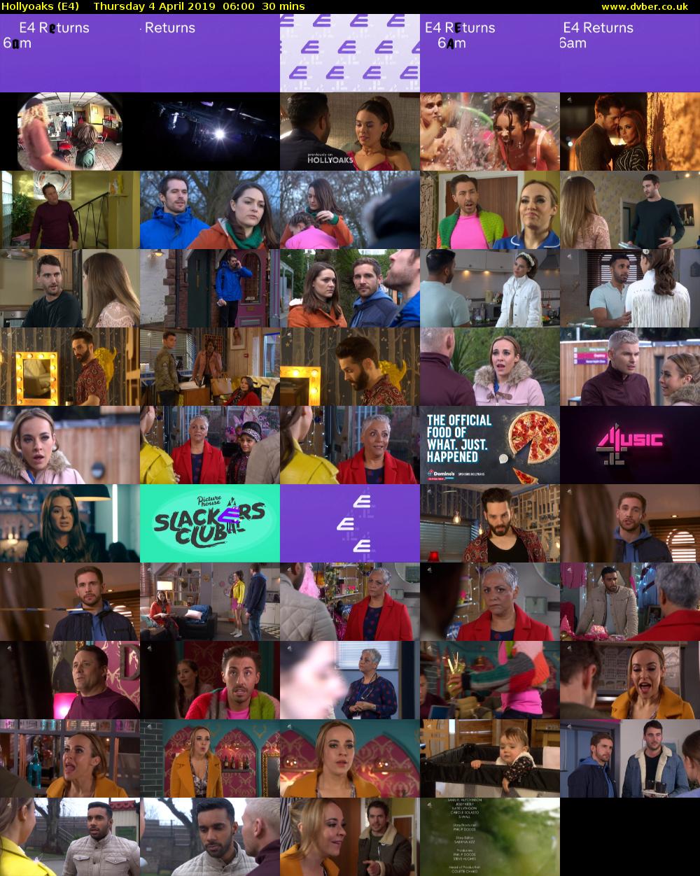 Hollyoaks (E4) Thursday 4 April 2019 06:00 - 06:30