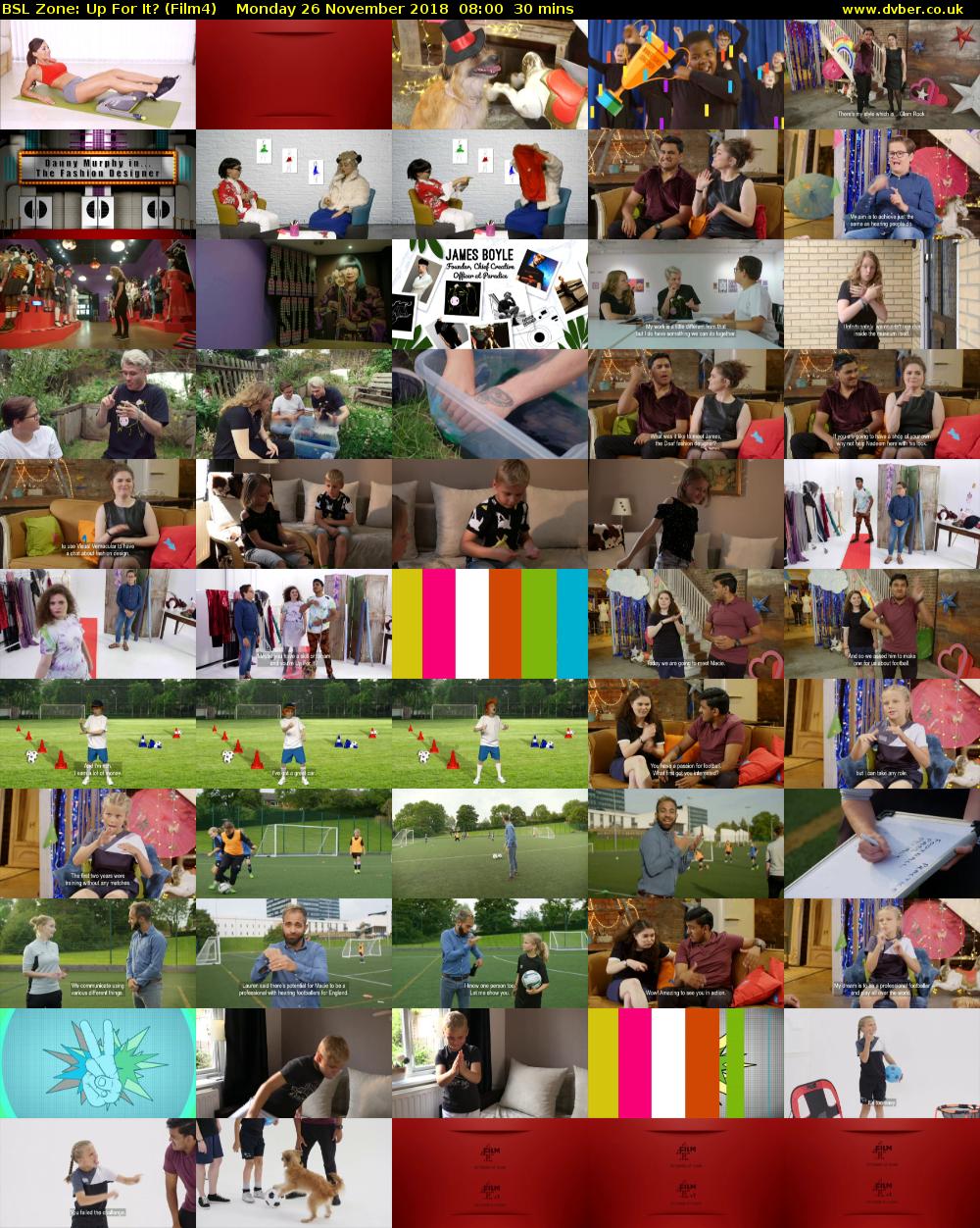 BSL Zone: Up For It? (Film4) Monday 26 November 2018 08:00 - 08:30