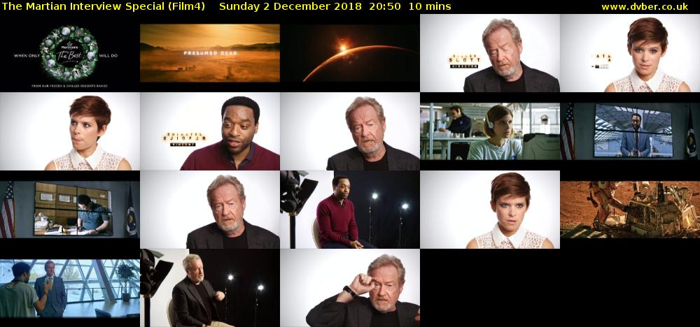 The Martian Interview Special (Film4) Sunday 2 December 2018 20:50 - 21:00