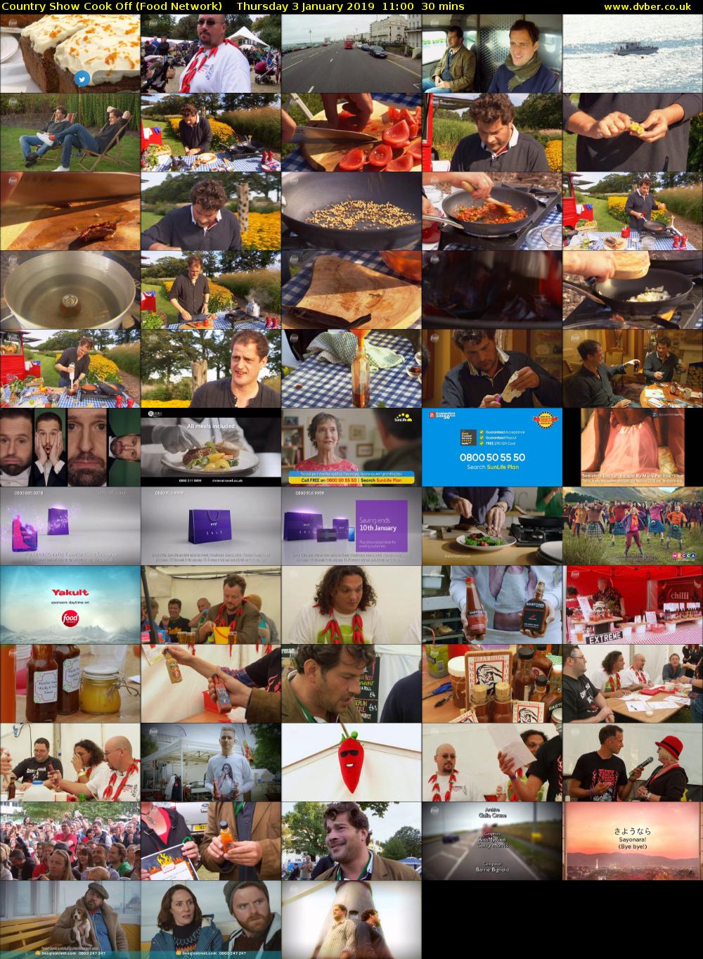 Country Show Cook Off (Food Network) Thursday 3 January 2019 11:00 - 11:30