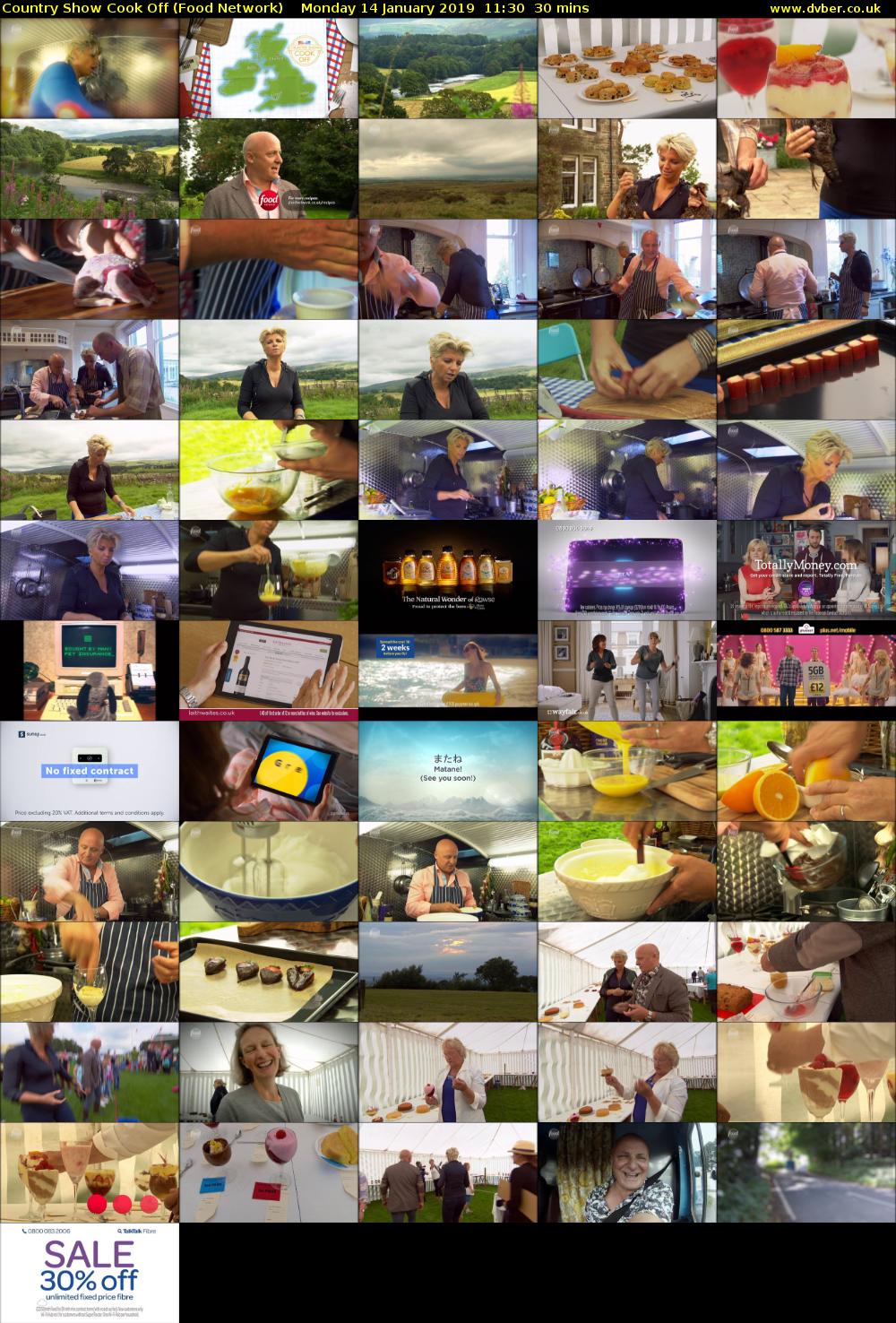 Country Show Cook Off (Food Network) Monday 14 January 2019 11:30 - 12:00