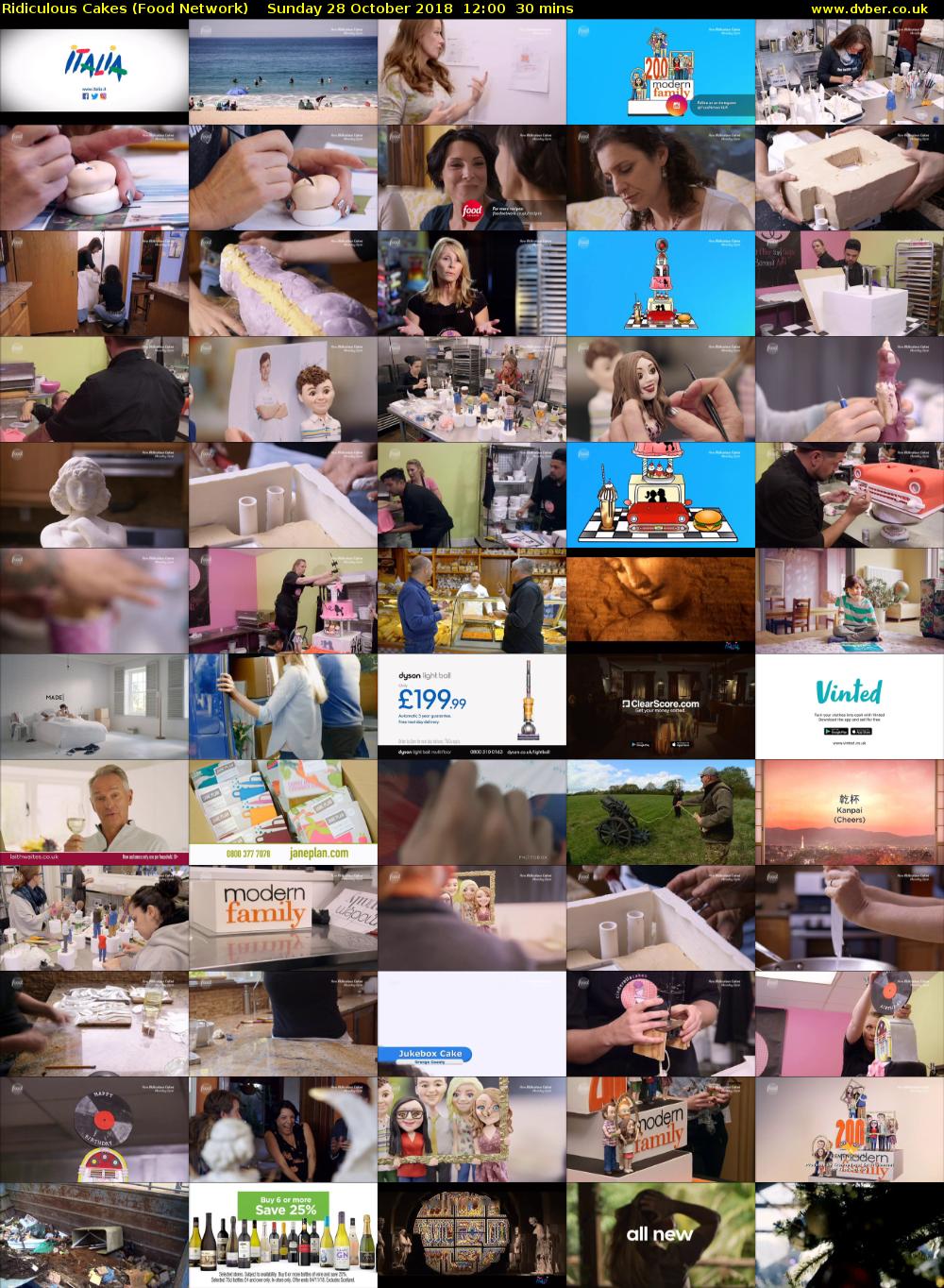 Ridiculous Cakes (Food Network) Sunday 28 October 2018 12:00 - 12:30