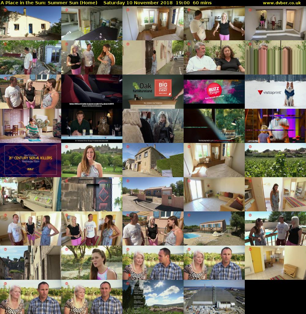 A Place in the Sun: Summer Sun (Home) Saturday 10 November 2018 19:00 - 20:00