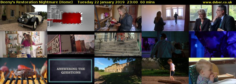 Beeny's Restoration Nightmare (Home) Tuesday 22 January 2019 23:00 - 00:00