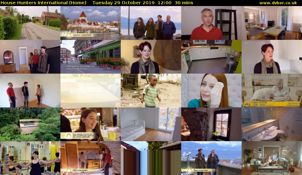 House Hunters International (Home) Tuesday 29 October 2019 12:00 - 12:30