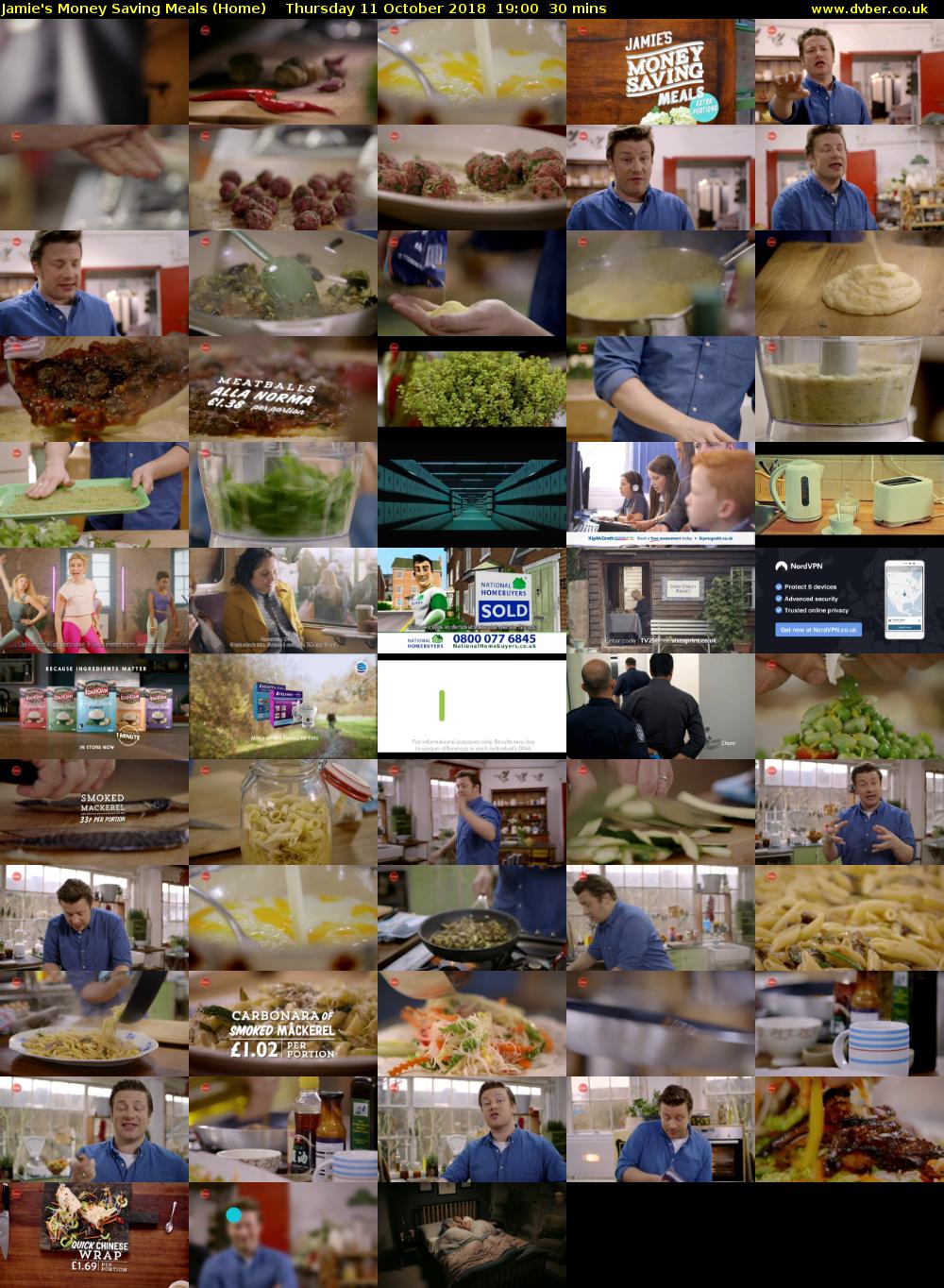 Jamie's Money Saving Meals (Home) Thursday 11 October 2018 19:00 - 19:30