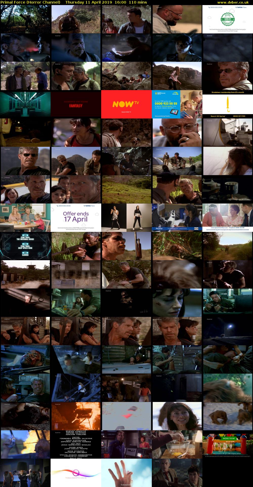 Primal Force (Horror Channel) Thursday 11 April 2019 16:00 - 17:50