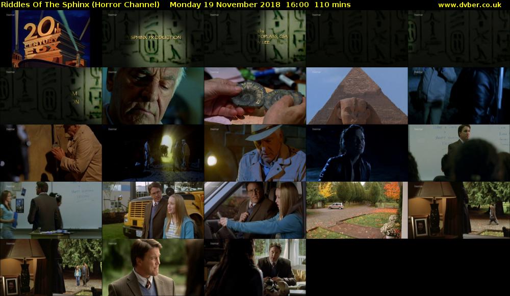 Riddles Of The Sphinx (Horror Channel) Monday 19 November 2018 16:00 - 17:50