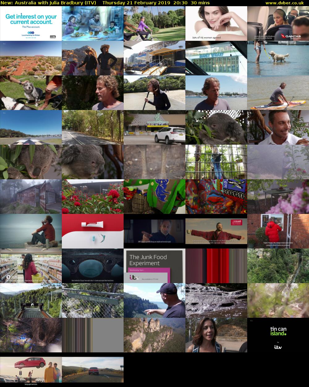 Australia with Julia Bradbury (ITV) Thursday 21 February 2019 20:30 - 21:00