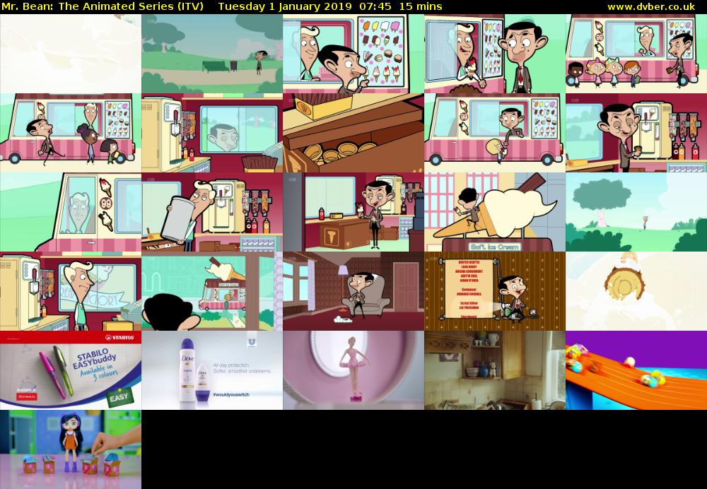Mr. Bean: The Animated Series (ITV) Tuesday 1 January 2019 07:45 - 08:00