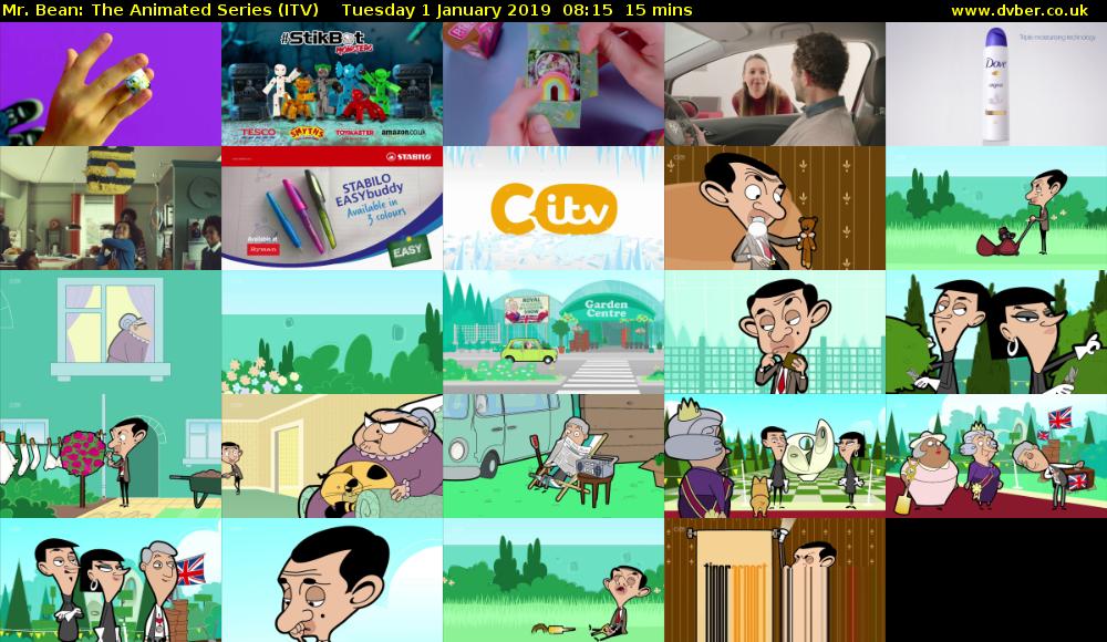 Mr. Bean: The Animated Series (ITV) Tuesday 1 January 2019 08:15 - 08:30