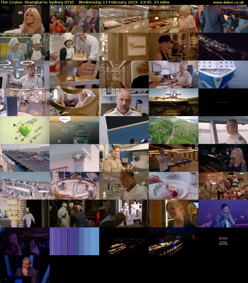 The Cruise: Shanghai to Sydney (ITV) Wednesday 13 February 2019 23:45 - 00:10
