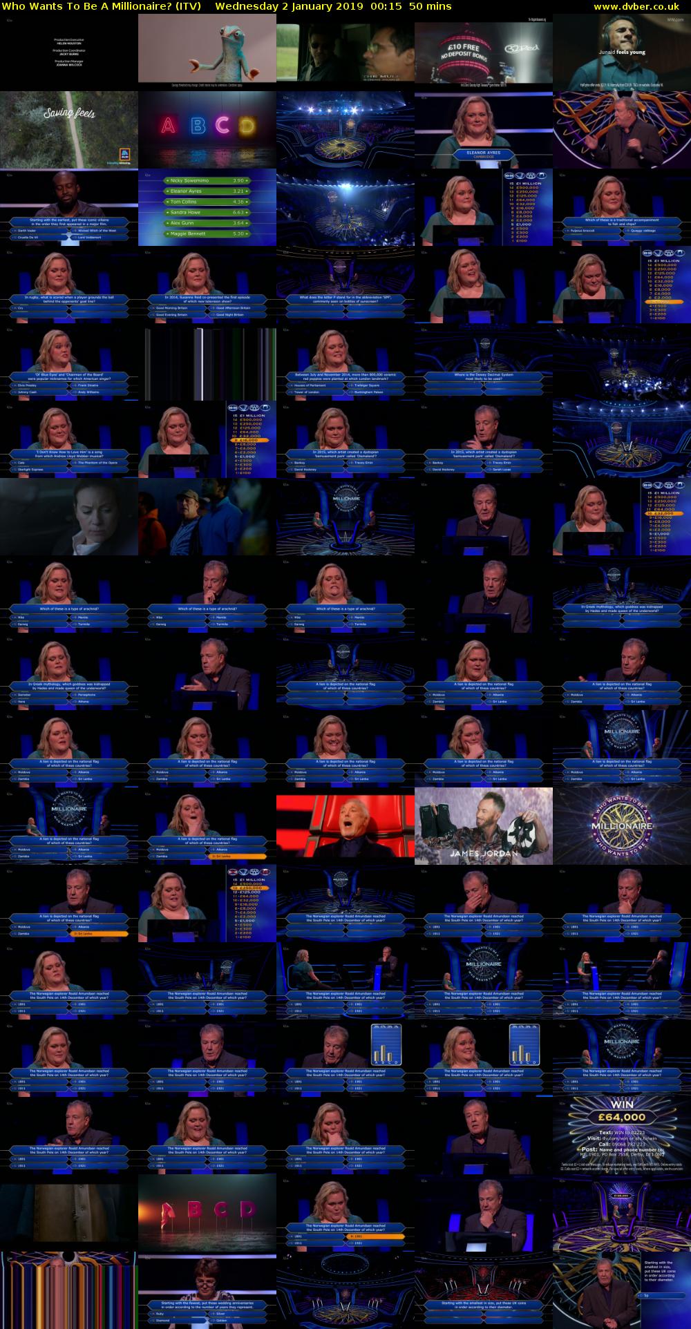 Who Wants To Be A Millionaire? (ITV) Wednesday 2 January 2019 00:15 - 01:05