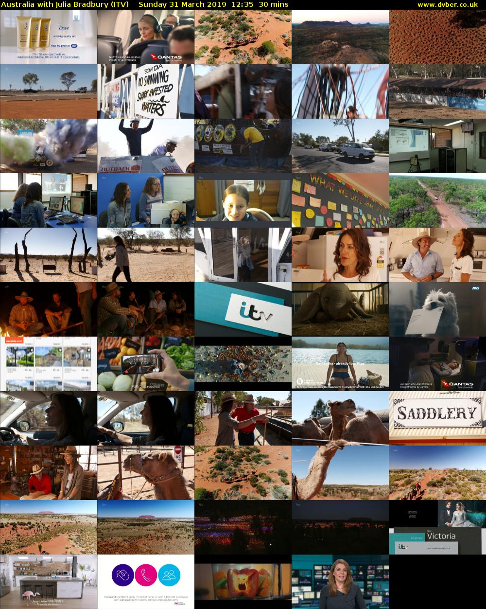 Australia with Julia Bradbury (ITV) Sunday 31 March 2019 12:35 - 13:05
