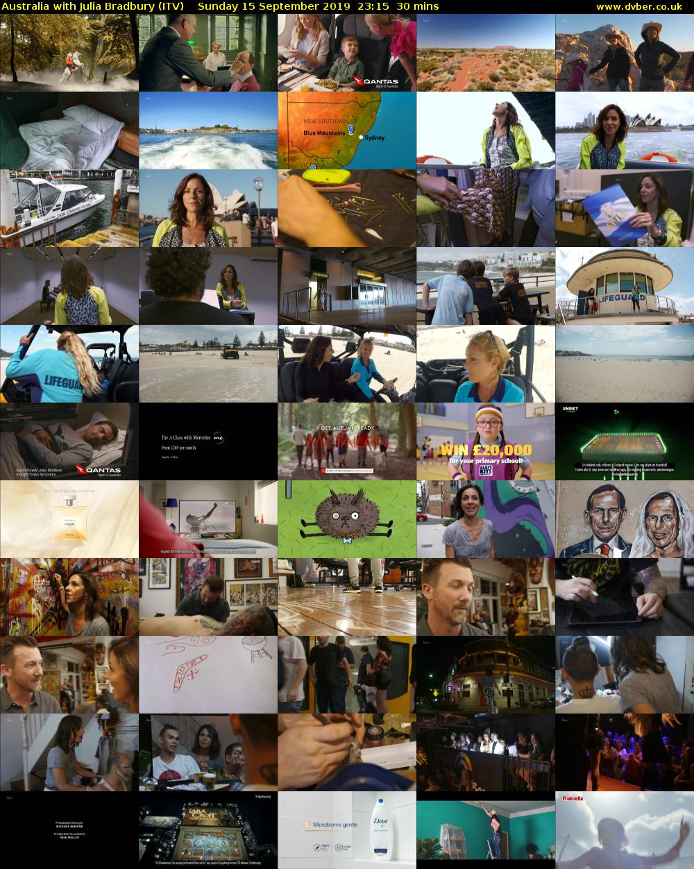 Australia with Julia Bradbury (ITV) Sunday 15 September 2019 23:15 - 23:45