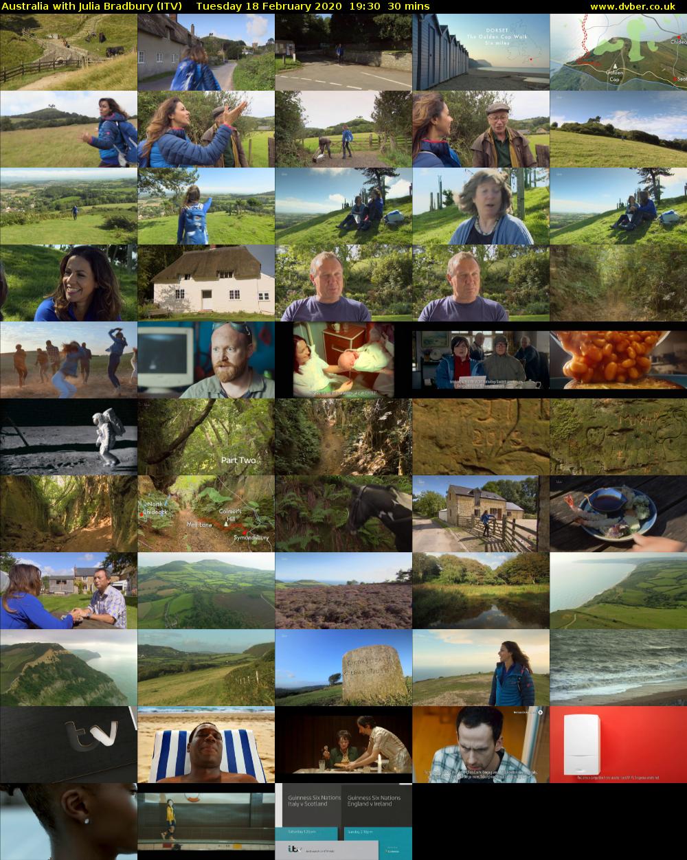 Australia with Julia Bradbury (ITV) Tuesday 18 February 2020 19:30 - 20:00