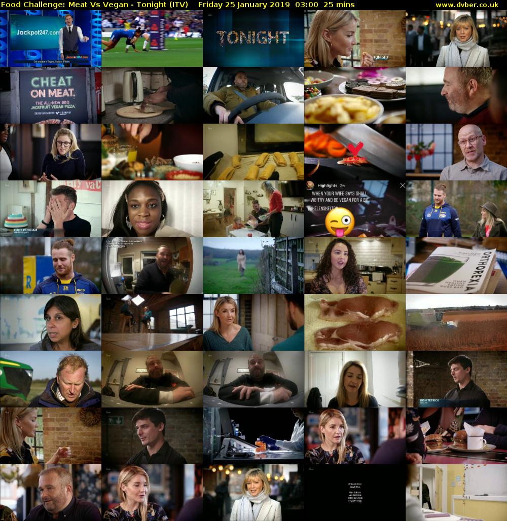 Food Challenge: Meat Vs Vegan - Tonight (ITV) Friday 25 January 2019 03:00 - 03:25