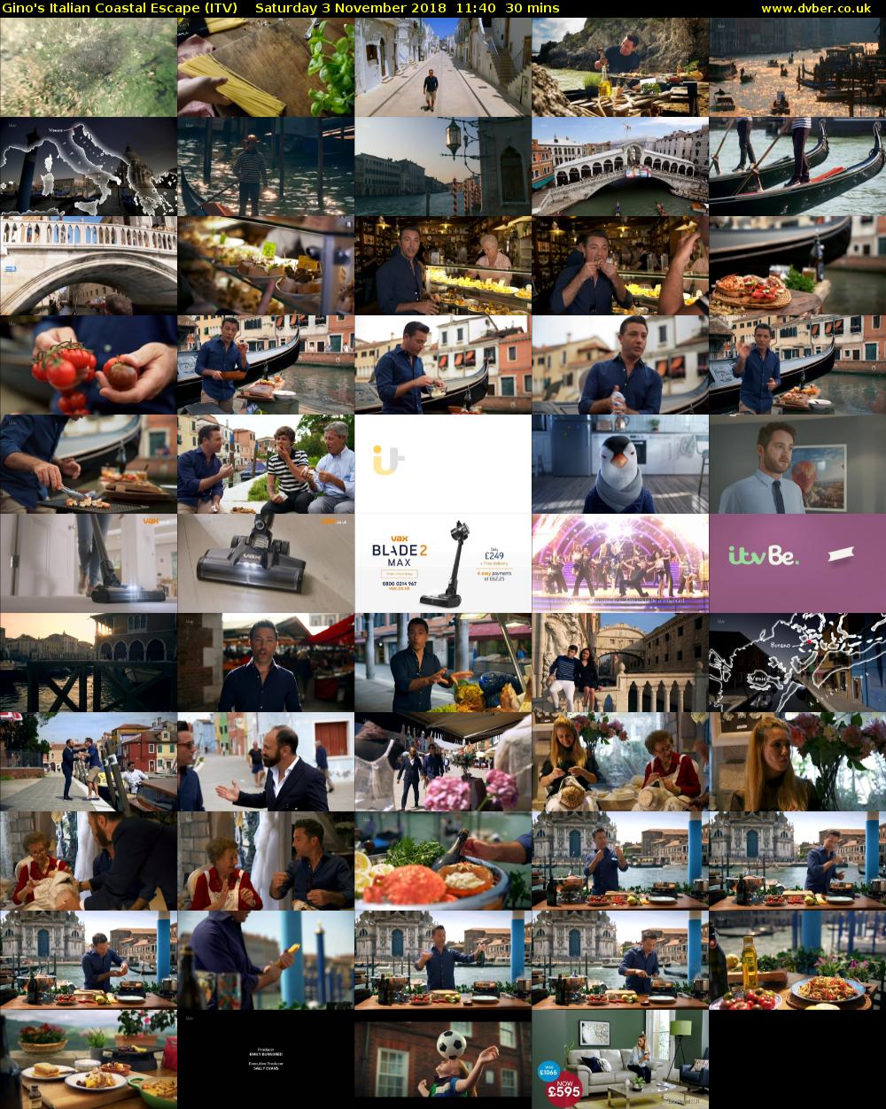 Gino's Italian Coastal Escape (ITV) Saturday 3 November 2018 11:40 - 12:10