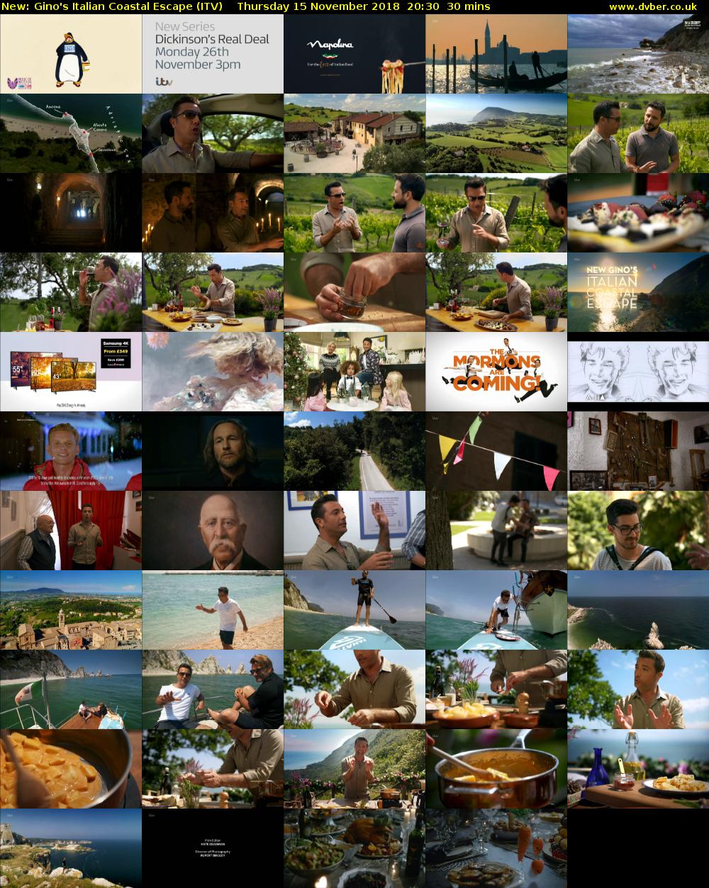 Gino's Italian Coastal Escape (ITV) Thursday 15 November 2018 20:30 - 21:00