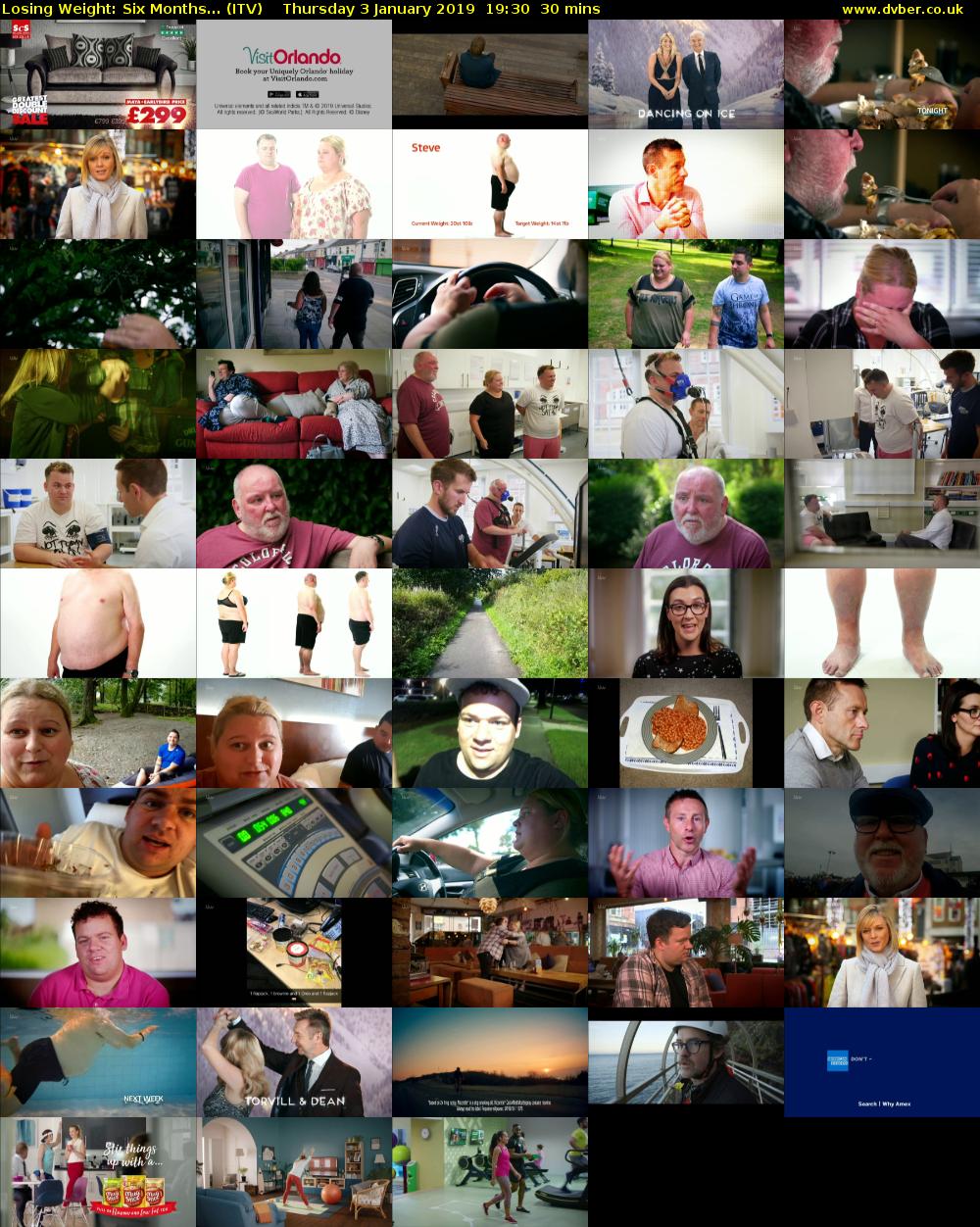 Losing Weight: Six Months... (ITV) Thursday 3 January 2019 19:30 - 20:00
