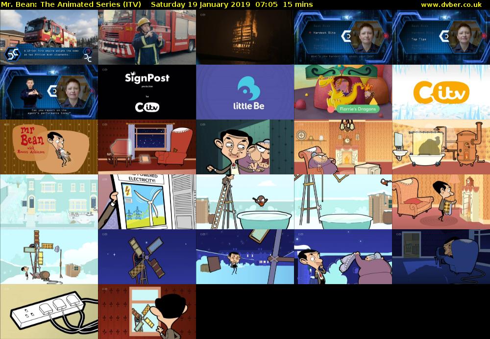 Mr. Bean: The Animated Series (ITV) Saturday 19 January 2019 07:05 - 07:20